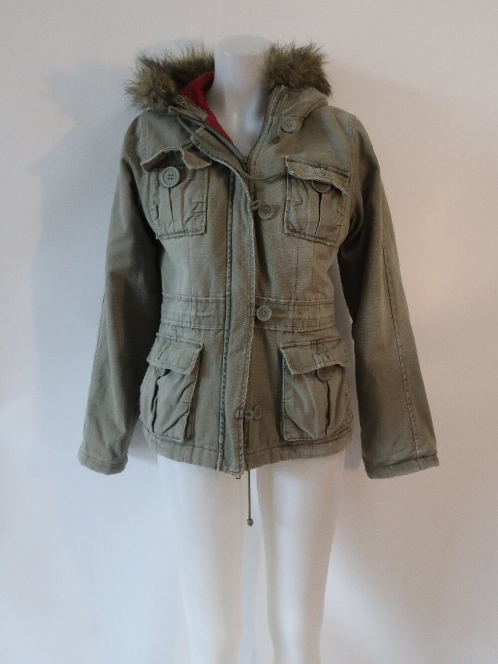 Womens Abercrombie & Fitch Green Faux Fur Hood Jacket L